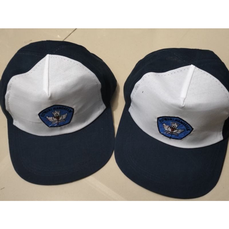 TOPI SMP BIRU PUTIH LOGO TUTURI BIRU