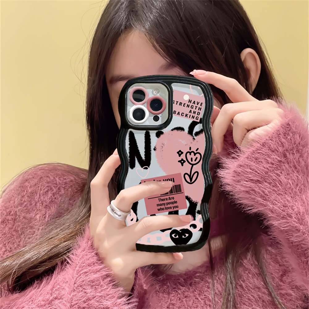 IPHONE Case Kompatibel Untuk Iphone14 11 12 13 Pro MAX iPhone7 8plus 6s Plus XR 14Plus XS MAX SE 2020 Fashion Bingkai Gelombang Bening Keren Graffiti Cinta Hati Bunga Soft Phone Case