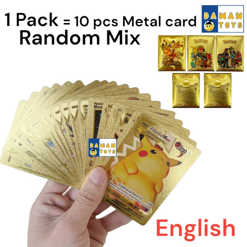 Kartu Pokemon 10pcs Bahan Metal Emas Silver Bahasa Inggris