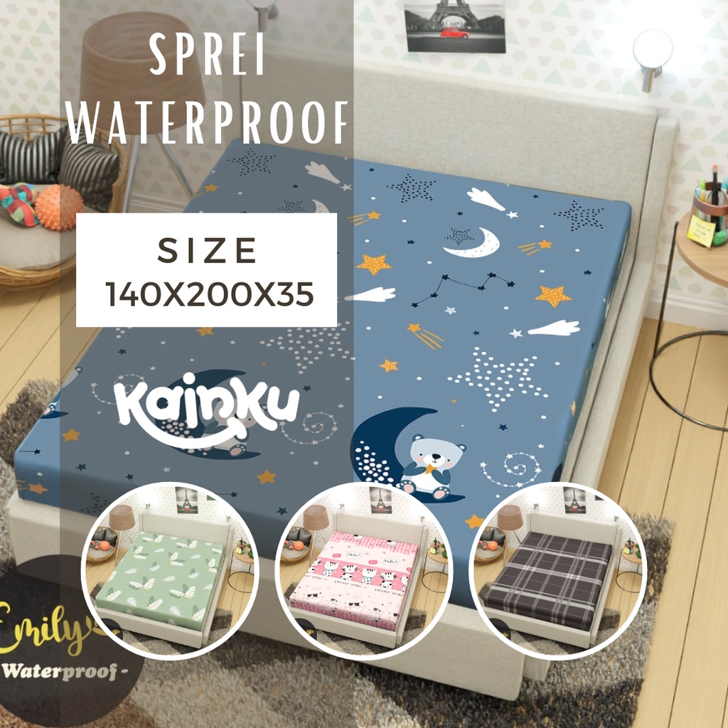 Sprei tinggu 35 Waterproof Ukuran 140x200 MOTIF anti air anti ompol #WP140T35