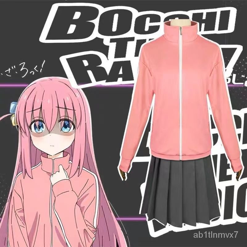 Gotou Hitori Anime Bocchi The Rock Cosplay Costume Wig JK Uniform Pink Jacket Skirt Suit Halloween