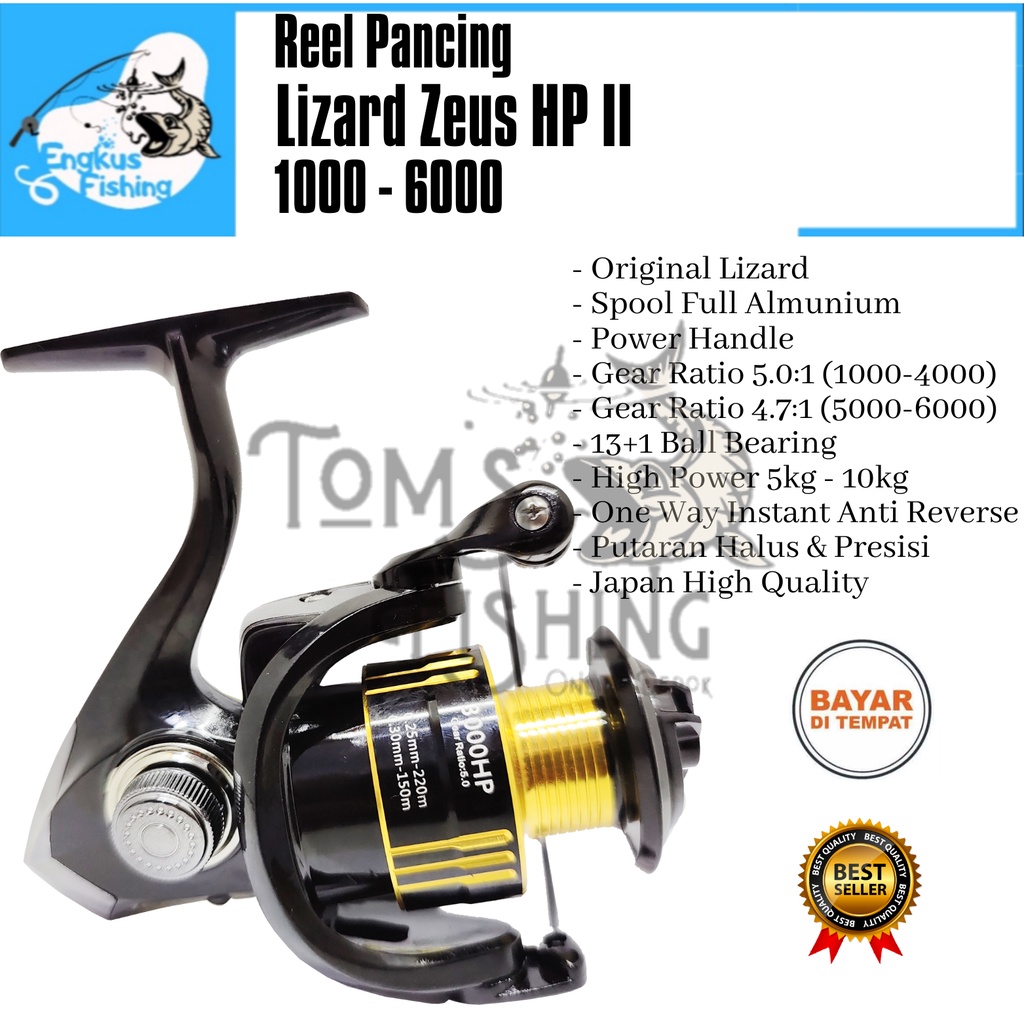 Reel Pancing Lizard Zeus HP 2 II 1000 - 6000 (13+1 Bearing) Power Handle Terbaru  Murah - Engkus Fishing