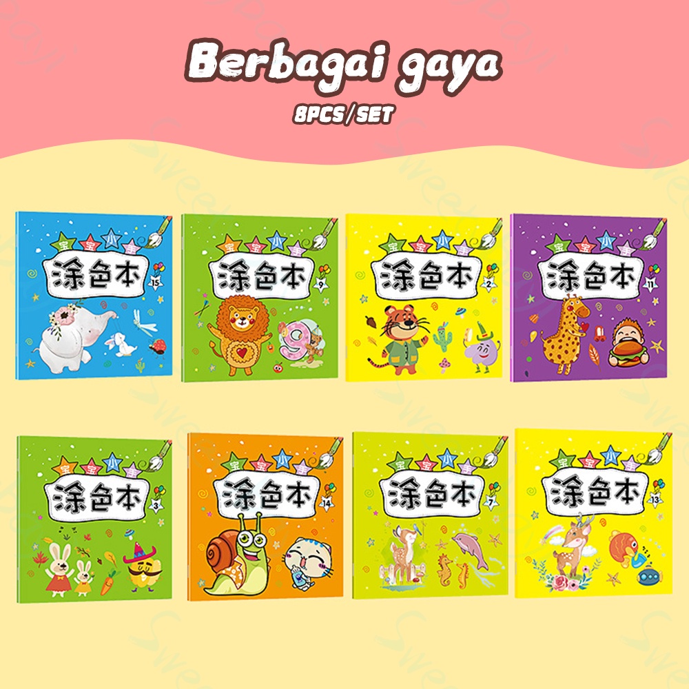 Sweetybayi Buku gambar kartun Buku mewarnai anak berbahasa mandarin Drawing book