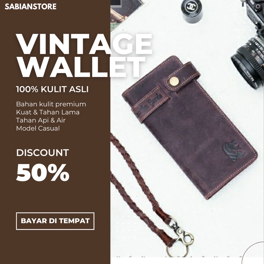 Dompet Kulit Asli Pria Panjang Reven Vintage Wallet
