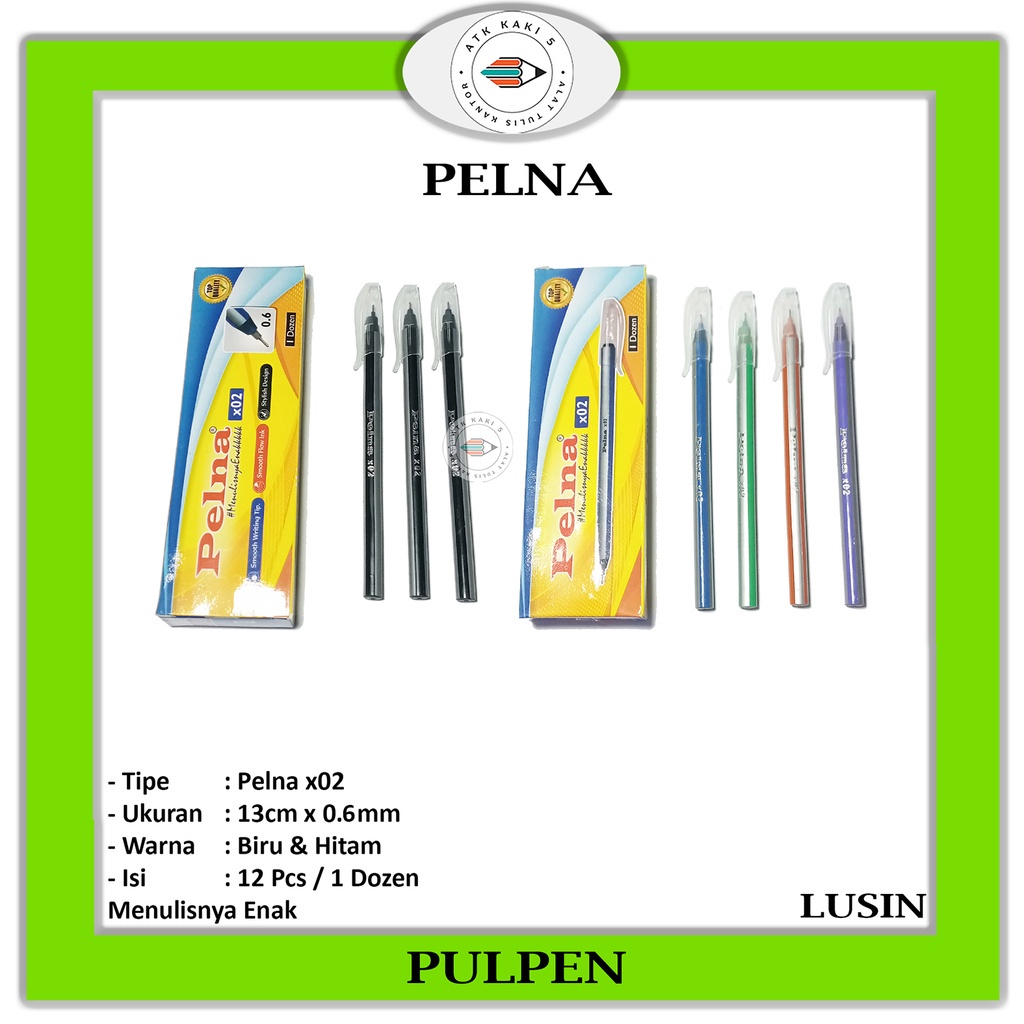 

PELNA - Pulpen x02 0.6mm Biru & Hitam - Lusin