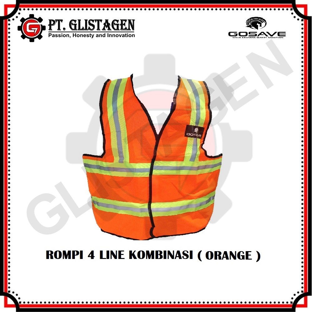 Rompi Safety Proyek Polyster 4 Line KOMBINASI Gosave HIJAU &amp; ORANGE