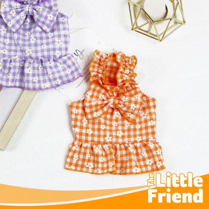 Baju Dress Skirt Anjing Kucing Motif Plaid Kotak Bowknot Daisy Flower