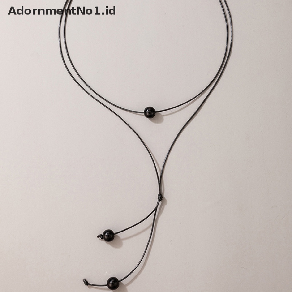 [AdornmentNo1] Kalung Liontin Manik Hitam Untuk Wanita Tali Handmade Adjustable Aksesoris Perhiasan Pesta Kerah [ID]