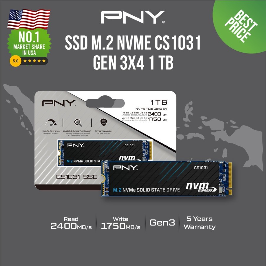 SSD PNY CS1031 256GB I 512GB I 1TB M.2 NVMe PCIe Gen3 x4