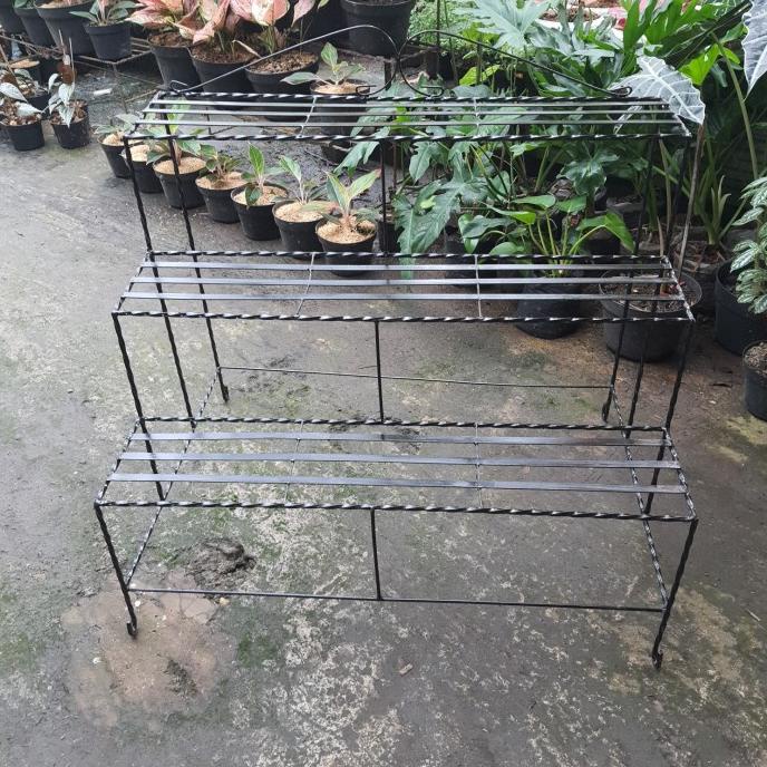rak pot besi 3 susun tanaman - Hitam