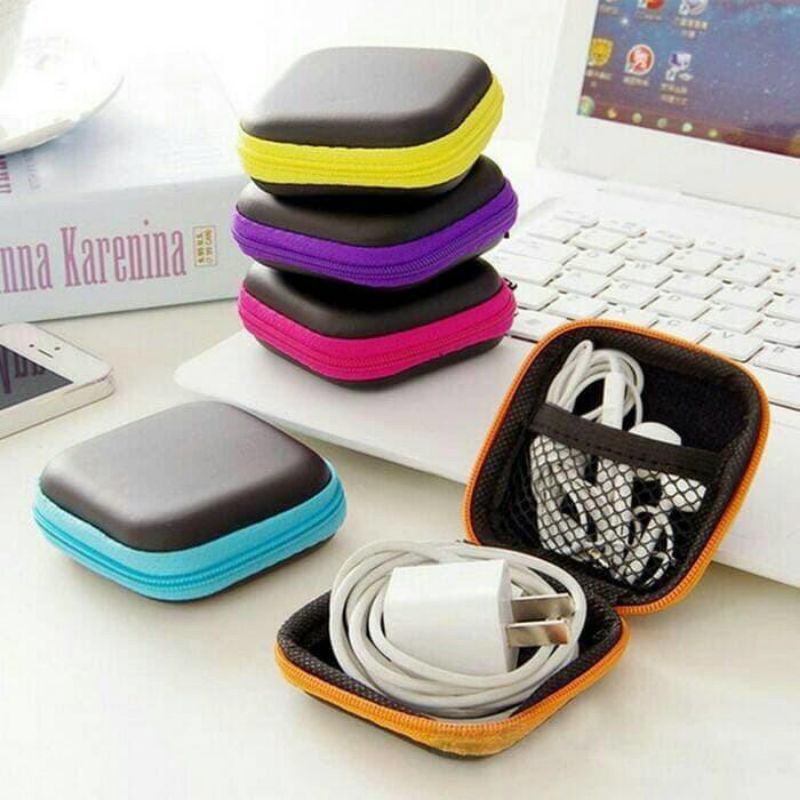 Travel Pouch Dompet Persegi Case Organizer Tempat Headset Koin Kunci Kotak Penyimpanan