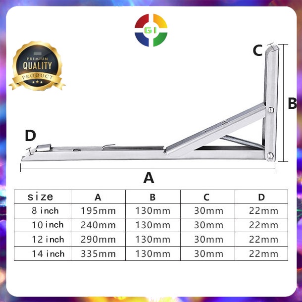 Bracket Engsel Siku Folding Stainless Steel Max Load 65kg 14 Inch 2 PCS COD