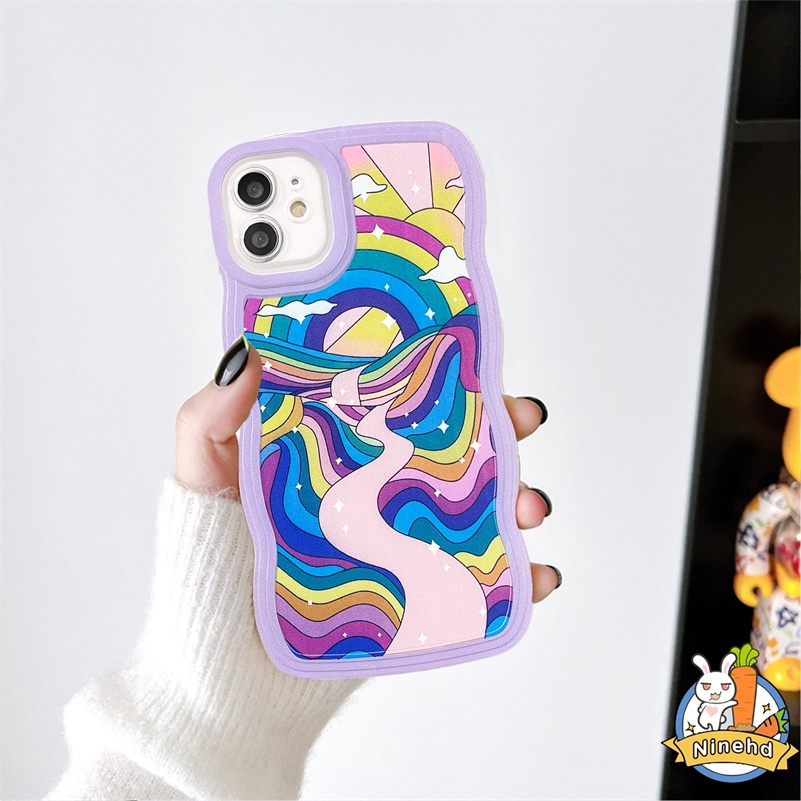 IPHONE Casing Kompatibel Untuk Iphone14 13 12 11 Pro Max X Xr Xs Max SE 8 7 6 6s Plus Abstrak Seni Cat Air Casing Ponsel Lembut Bergelombang Tepi Kamera Perlindungan Shockproof Cover Pelindung