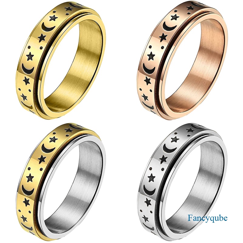 Spinner Rings Baja Titanium Bulan Bintang Fidget Ring Stress Anxiety Ring