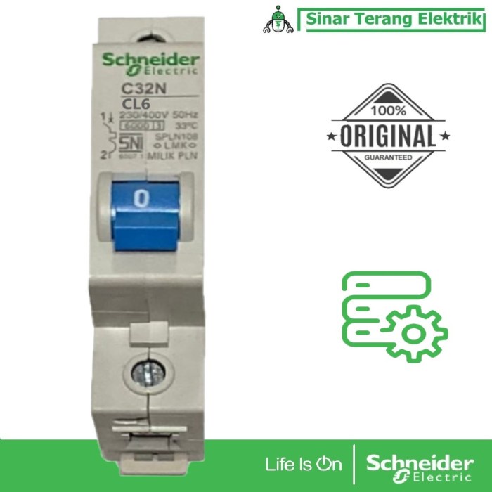 Schneider Mcb Pln Kepala Biru C32N 1P 6A 10A 16A Cl6 Cl10 Cl16