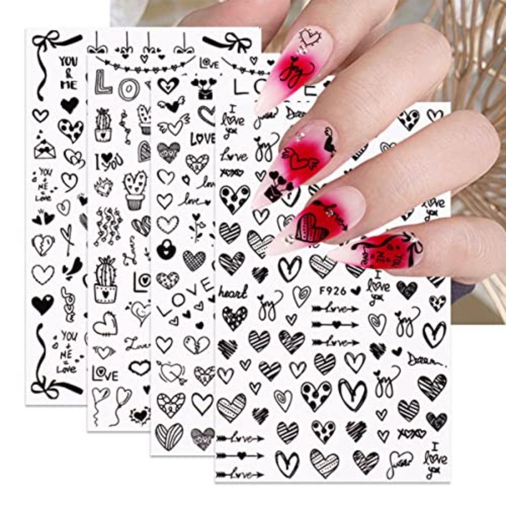 R-FLOWER Stiker Kuku Huruf Berbentuk Hati Romantis Perekat Diri Dekorasi Nail Art