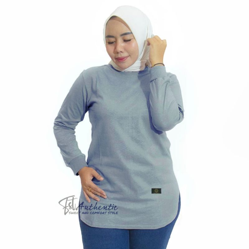 Baju Kaos Wanita Lengan Panjang Dinary Warna Abu Misty / Atasan Wanita / Kaos Wanita / Atasan Wanita