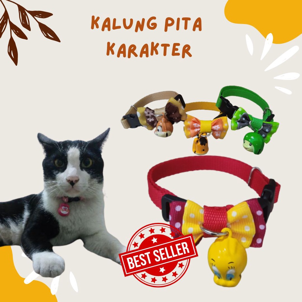 Kalung Kucing Pita Kupu-kupu dengan Lonceng Karakter