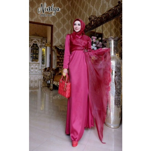 Nindya Maxy, GAMIS LEBARAN CANTIK MODIS KEKINIAN FIT XXL LD 110 BAHAN MAXMARA VELVET MIX ORGANZA DOVE TERMURAH OOTD