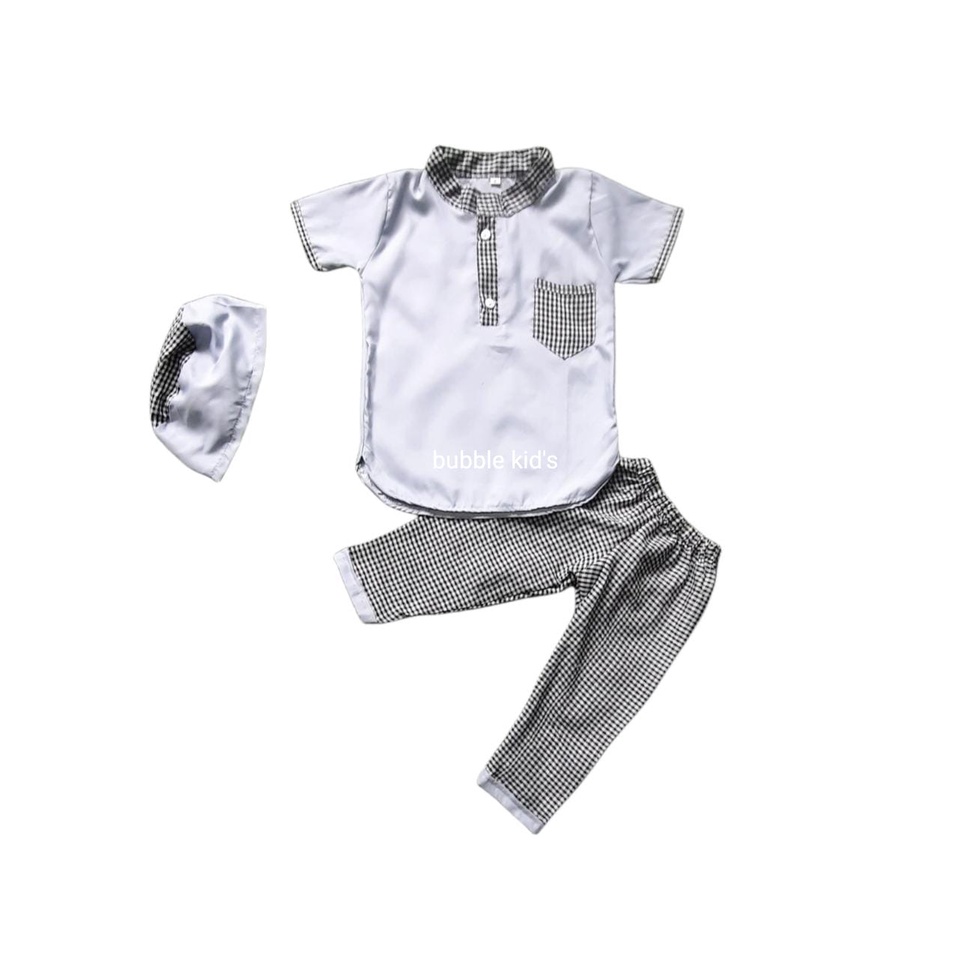 baju anak laki-laki | Koko anak bayi | Koko Turki kotak | setelan Koko + peci bayi dan anak abu