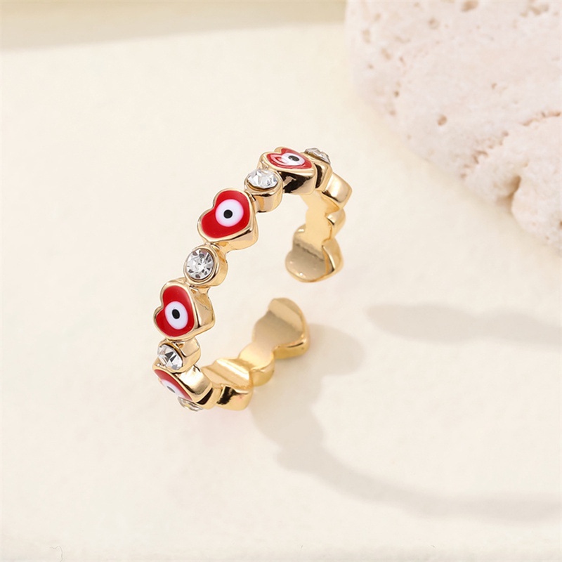 Beruntung Turki Merah Biru Evil Eyes Cincin Untuk Wanita Pria Zirkon Geometris Jantung Desain Terbuka Pasangan Rings Perhiasan Pernikahan Teman Hadiah