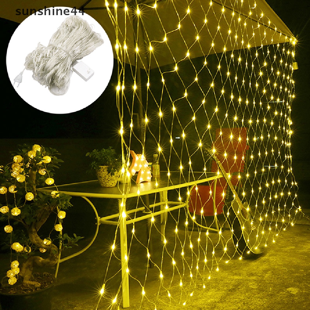 Sunshine LED Net Tirai Mesh Fairy String Light Natal Dekorasi Tahun Baru Lampu Outdoor Garland Jalan Garland 1.5x1.5m 96LED.