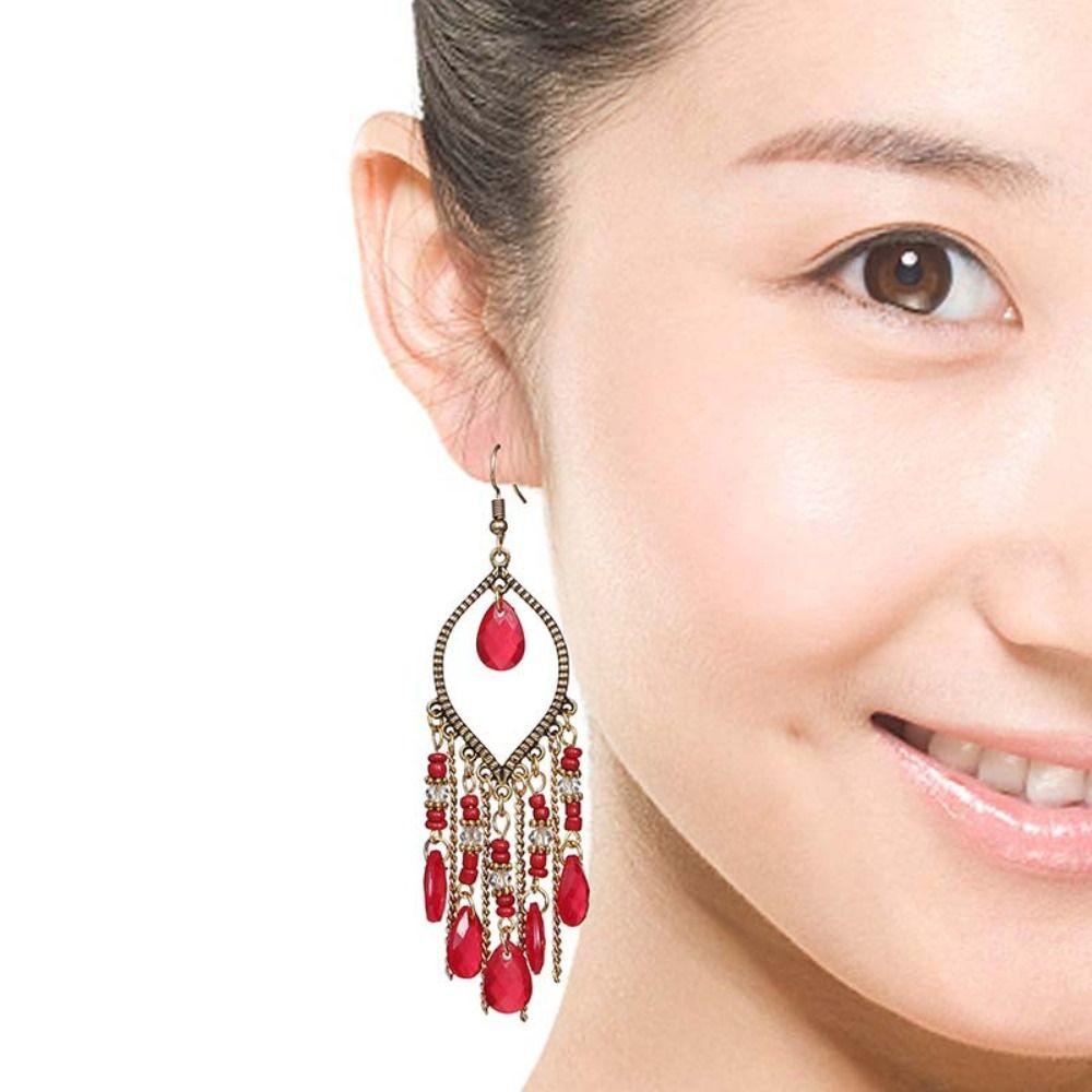 Mxbeauty Anting Rumbai Panjang Kreatif Vintage Hadiah Perhiasan Aksesoris Ear Hook Gaya Etnik Wanita Drop Earrings