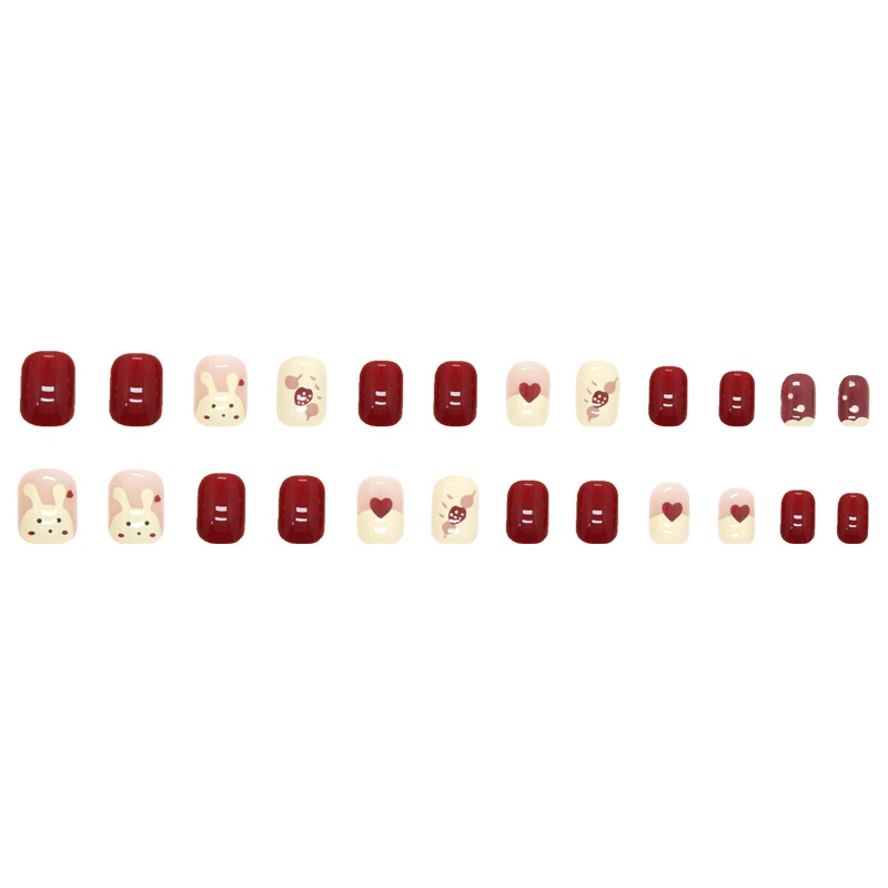 Lucu Warna Putih Susu Kelinci Senada Tahun Baru Merah Kuku Palsu Persegi Kuku Palsu 24pcs/box R698