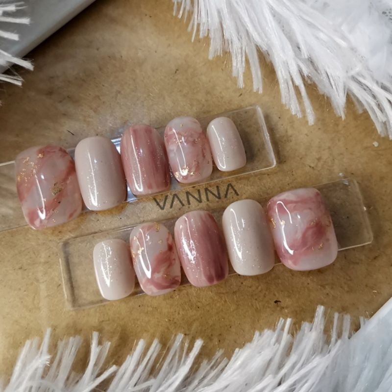 Custom Fake Nails Kuku Palsu Korean Abstract Marble Nail Art Press on Nails by Vanna Nails
