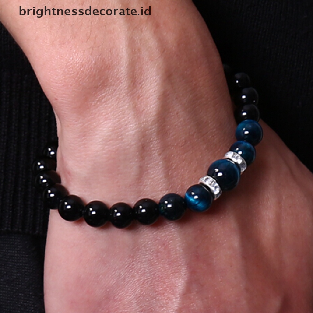 [Birth] Manik-manik Batu Alam Tiger Eyes Hitam Obsidian Pria Gelang Bangle Perhiasan Hadiah [ID]