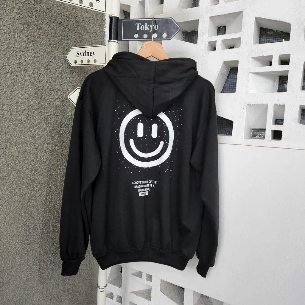 Hoodie Sweater SMILE BLACK bisa untuk jaket pria/wanita