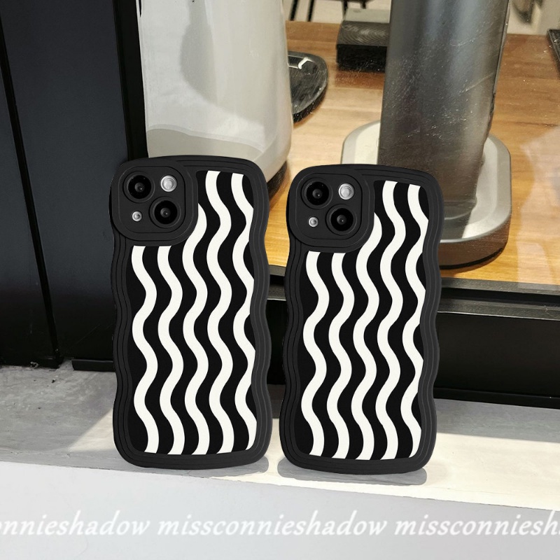 Casing Kompatibel Untuk iPhone 7Plus 8Plus XR 11 Pro Max 6 6s 8 7 Plus X XS Max 12 14 13 Pro Max 14Plus SE 2020pinggiran Bergelombang Fashion Hitam Putih Motif Gelombang Air Soft TPU Phone Case