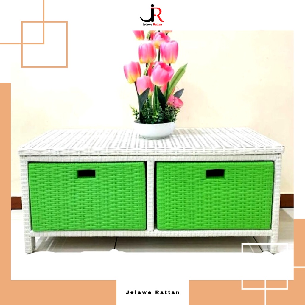 Laci Susun 2 Samping Bufet TV Rak Penyimpanan Serbaguna Rotan Sintetis