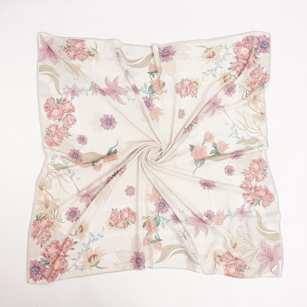 ALIF KERUDUNG SEGI EMPAT MOTIF PARIS PREMIUM KOREA - PINWHEEL IN WHITE SUGAR ( SPR-D10-001 )