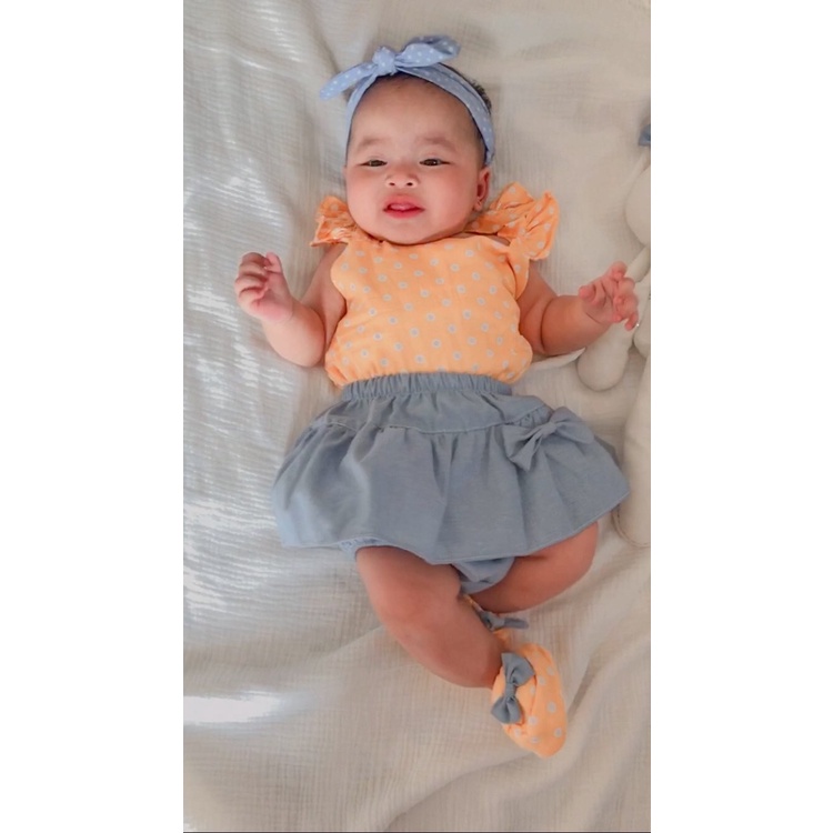 HK Bantal Jumper / Gempita ASTER POLKA BLOOMERS Baju Setelan Jumper Rok Bandana Sepatu Pergi Lucu Fashion Anak Bayi Perempuan Lucu