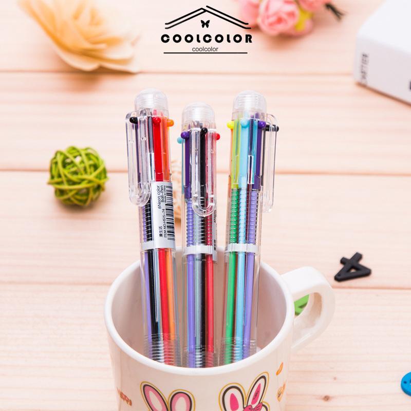 COD❤️Bolpen 6-in-1 0.5MM Multi Warna Untuk Stationery Anak Sekolah Kantor bolpen- cl