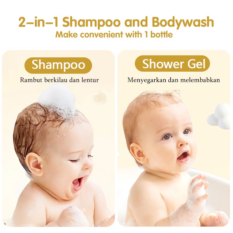 Sabun mandi bayi Sabun mandi cair Sabun pemutih badan Sampo anti ketombe Sampo bayi Anti-dandruff shampoo 500ml Botol untuk penggunaan ganda, bisa keramas dan mandi dan tidak menyebabkan iritasi