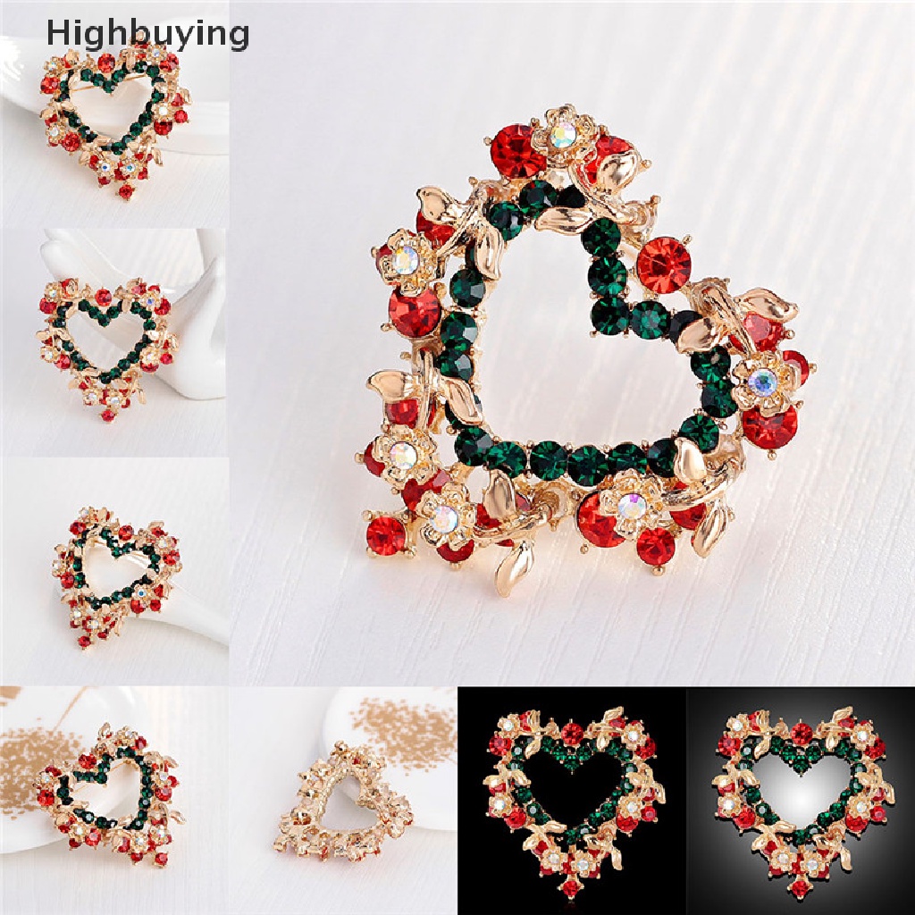 Hbid Fashion Unisex Hati Garland Berlian Imitasi Snowman Natal Bros Pin Hadiah Xmas Glory