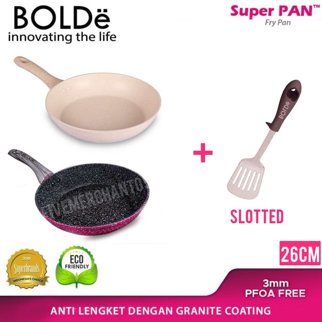 Frypan Bolde Superpan 26cm Fry Pan Wajan Penggoreng Ceramic Coating 26 Beige Black Pink Blackpink Non Stick Anti Lengket Penggorengan