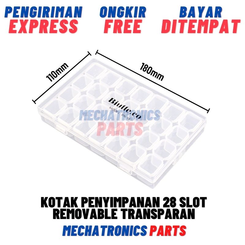 Kotak Penyimpanan 28 Slot Removable Transparan 28 Pcs Perhiasan Separate Box