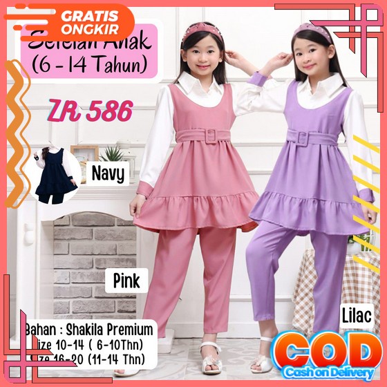 Naira Setelan Muslim Remaja Usia 9-12 Tahun Blouse+Kulot Matt Crinkle Super Pants Soft Jeans Set Mus