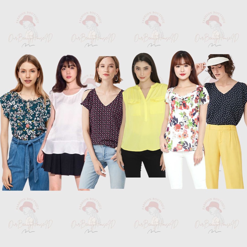 S.OLIVER Blouse Kemeja Wanita Utility Pocket SS Fluttersleeve Lace White Embroideredchest Floral Dob