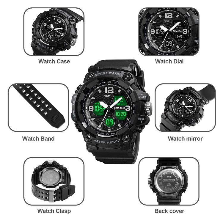 SKMEI 1742 Jam Tangan Pria Digital Analog Dual Time Sport Watch Anti Air 5 Bar WATCHKITE WKOS
