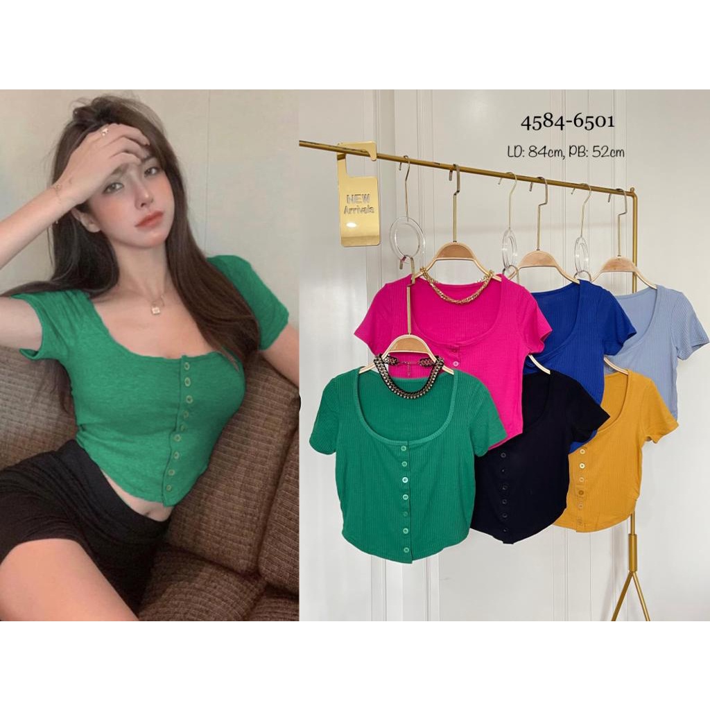 Crop Top Oval Rib button / Croptop kancing oval 4584