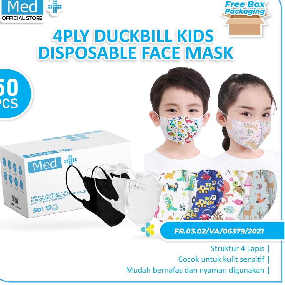 12.12 sale Med+ Masker Duckbill Anak 4Ply 50Pcs Motif Kartun | Hitam & Putih buruan