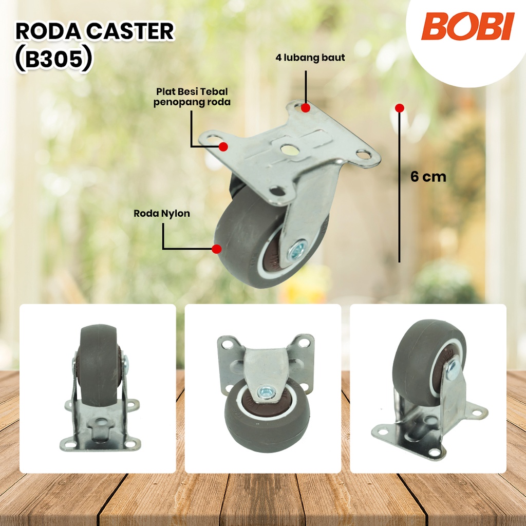 Roda Caster PVC NYLON // Roda Etalase Lemari 1,5 inch // Roda Serbaguna BOBI - Warna Random