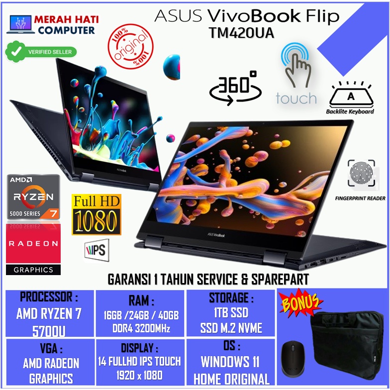 Laptop Asus Vivobook Flip TP3402ZA INTEL I5 12500H 8GB 512GB 14.0 WUXGA IPS TOUCH BL WIN11HOME QUIET BLUE terlaris