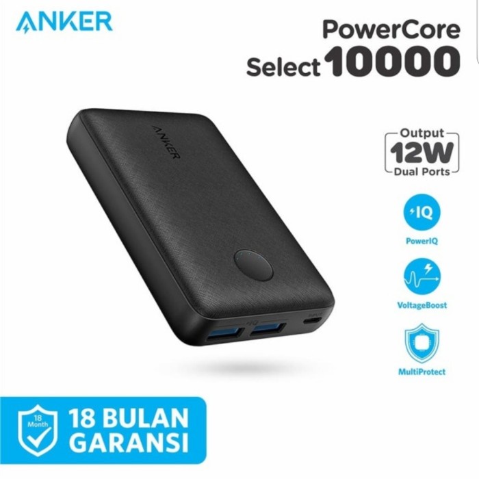 ANKER POWERCORE SELECT 10000MAH HI SPEED IQ POWERBANK A1223 DUAL USB