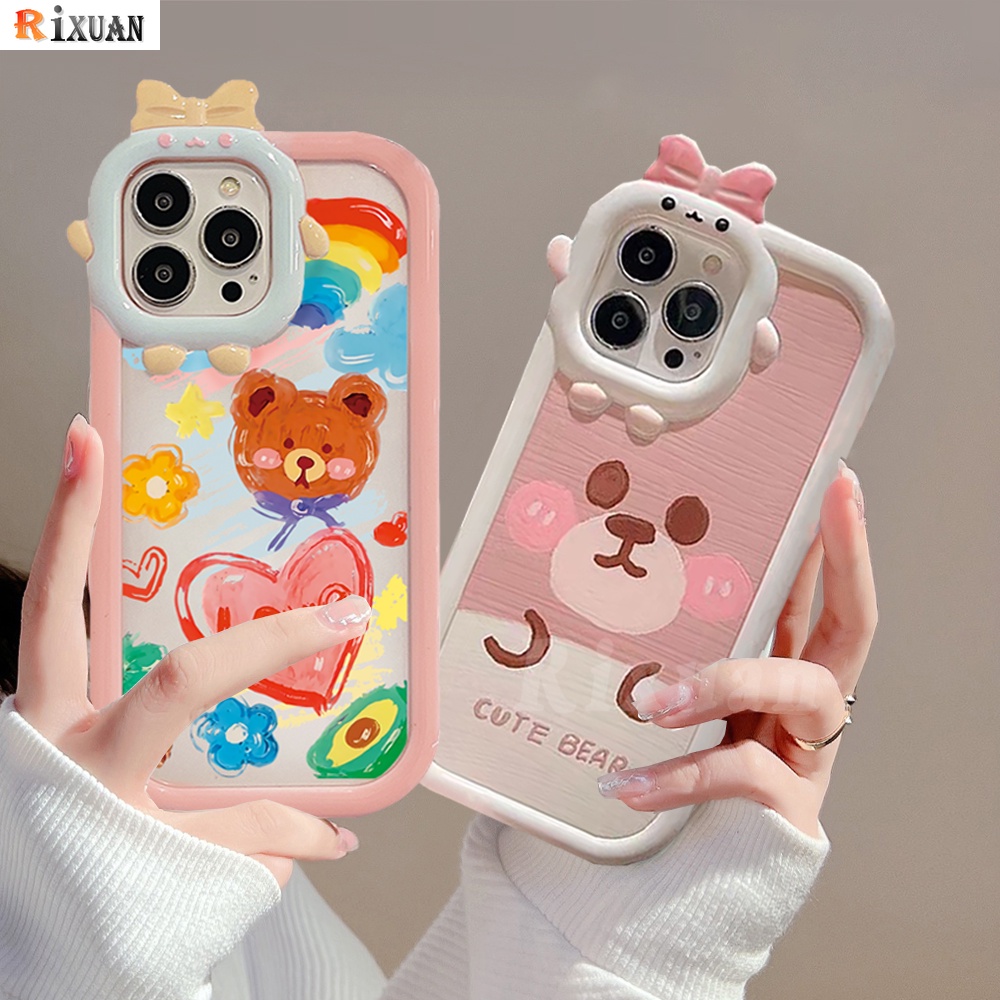 IPHONE Case Fashion Kompatibel Untuk Iphone11 14 12 iPhone6 7 8 Plus 13 Pro MAX 14 Plus 11Pro MAX XR X XS MAX SE 2020 3D Lensa Monster Tahan Guncangan Pelangi Doodle Beruang Casing Ponsel Lembut RIXUAN