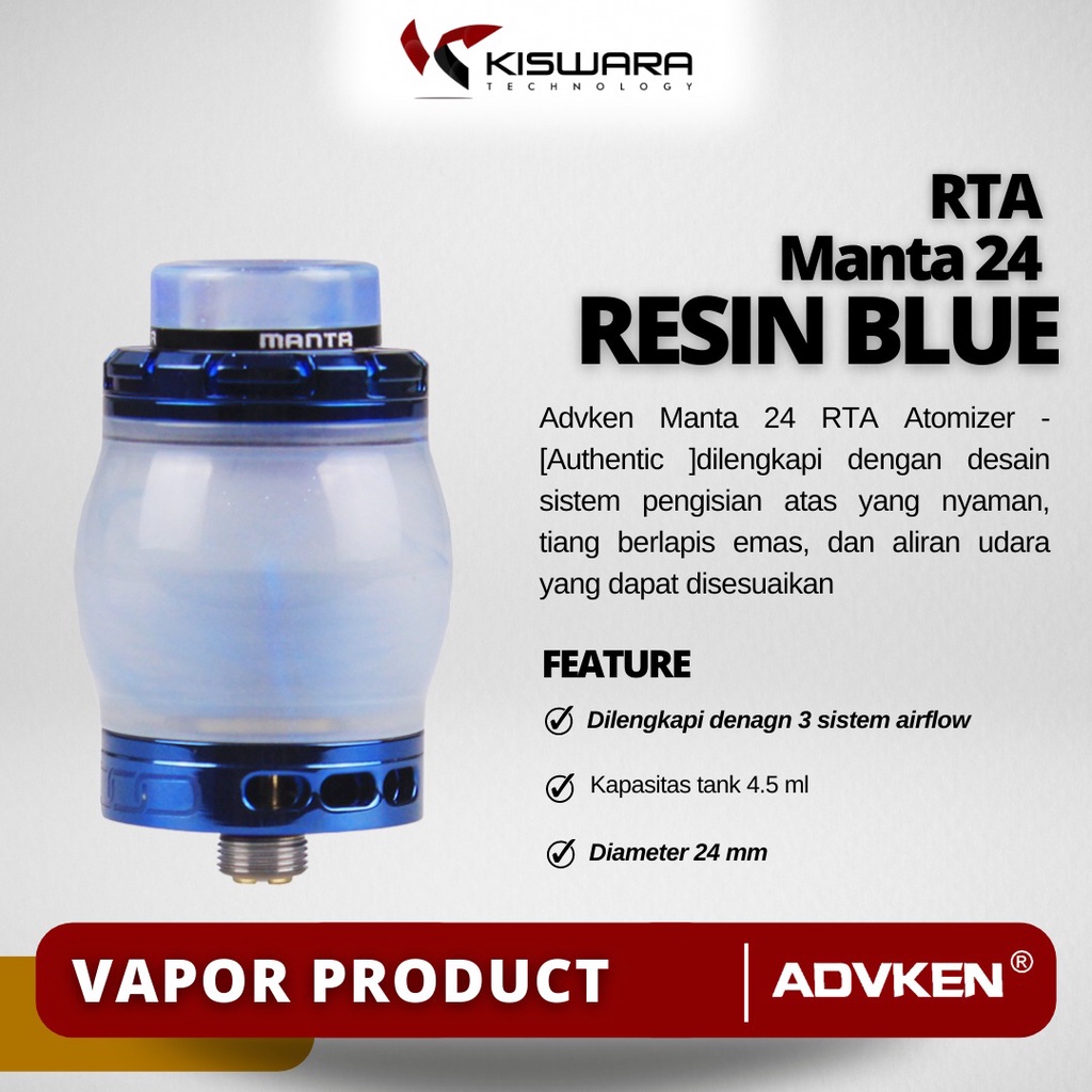 Advken Manta 24 RTA Atomizer - RESIN BLUE [Authentic] KiswaraBandung